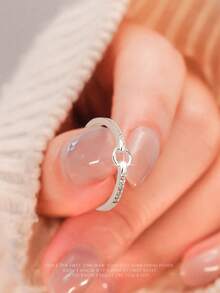 1pc S925 Sterling Silver Hollow Geometric Zirconia Ring, Women's Fashion Niche Design Minimalist Ins Style Adjustable Open Ring, Elegant Gift - Geometry - View 8