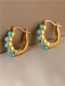 DIYCCPC Anting-anting Turquoise Imitasi Bergaya Vintage, Aksesori Perhiasan Gaya Bohemian untuk Wanita, Cocok untuk Festival dan Pesta - MultiWarna - View 5