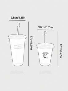 1个450毫升/700毫升PP材质咖啡杯，便携式卡通吸管杯，冰美式咖啡杯，情侣水瓶，适合居家、办公、户外使用，新年、情人节、毕业季的绝佳礼物 - 彩色 - 查看 2