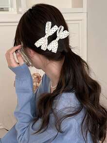 4pcs Cute Black & White Polka Dot Bow Hair Clips, Fashionable Versatile Bangs Hairpins - Multicolor - View 4