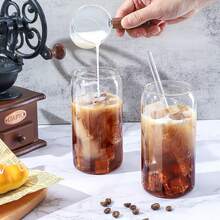 12PCS Glass Coffee Cup Set With Lid, 16OZ/480ML Glass Cup, Iced Coffee Cup, Glass Cup With Bamboo Lid, Exquisite Water Cup, Reusable Straw Cup, Suitable For Family Gatherings, Parties, Birthdays - Transparent - View 3