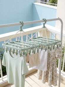 1 件装晾衣绳，带 32 个夹子和可折叠塑料晾衣架，适用于晾晒衣物、内衣、袜子 - 薄荷綠 - 查看 6