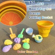 Set di giocattoli da spiaggia a forma di anguria - Forma carina a forma di frutta, materiale PP durevole, adatto per giochi all'aperto e divertimento in spiaggia, inclusi secchio pieghevole, pala e rastrello, design divertente, set di giocattoli da spiaggia in plastica durevole - Multicolore - Visualizzare 5