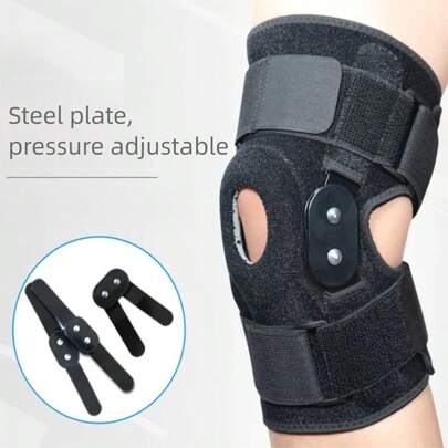 1pc Steel Plate Supported Knee Brace With Dual Straps, Black, M/L/XL/XXL, Knee Joint Protection Sleeve Removable