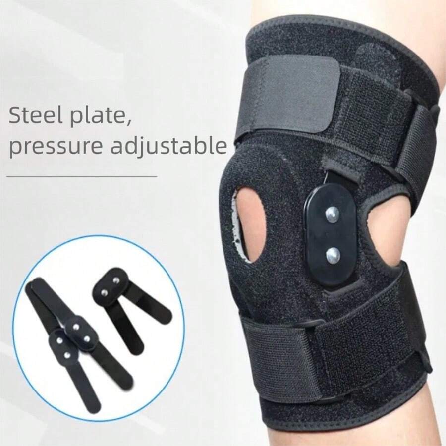 1pc Steel Plate Supported Knee Brace With Dual Straps, Black, M/L/XL/XXL, Knee Joint Protection Sleeve Removable - Black - View 1