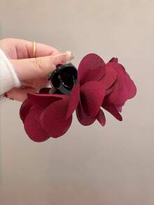 1件粉色和酒红色花朵发饰,女士优雅布艺花朵发爪夹 - 新娘和仙女风格发夹,夏季沙滩发夹 - 彩色 - 查看 6