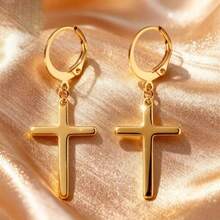 Khuyên tai hình chữ thập unisex, phong cách tối giản sang trọng, đa năng, phù hợp đeo hàng ngày. - Bạc - Xem 5