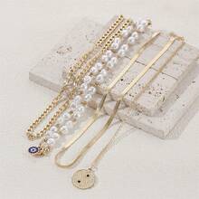 4件套邪眼珍珠叠戴项链套装，适合女性日常、派对和约会佩戴 - 彩色 - 查看 4