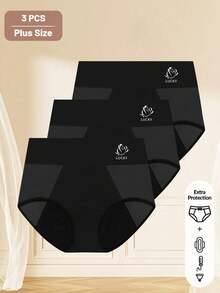 MEIYATING 3pcs/Pack Plus Size Women's Menstrual Underwear, Breathable Mesh Triangle Panties For Period Leakage Protection - Black - View 4