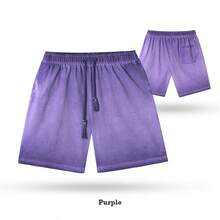 Men's Heavyweight Gradient Washed Drawstring Shorts - Casual Streetwear Elastic Waist Knee Length Shorts With Pockets - Vintage Distressed Denim Look Summer Bottoms For Men -  Y2K Inspired Relaxed Fit Casual Shorts For Daily Wear, Street Style, And Outdoor Activities - 2026 New Arrival American Fashion Essentials - Màu tím - Xem 8