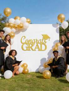 2026 Graduation Party Gold Glitter Graduation Cap Letter Wall Stickers Decor, Self-Adhesive EVA Material Backdrop Wall Decor, Balloon Arch Props, Home Decoration - Multicolor - View 3