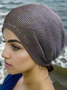 New Elastic Rhinestone Headscarf, Fashionable Muslim Headwear, Thin Headcover For Women - Multicolor - View 5