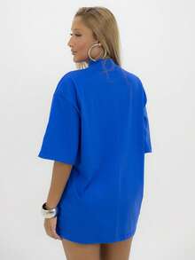 Camiseta Oversized Gola Alta Star Black Alto Relevo Streetwear Algodão Premium - Azul - Visão 8