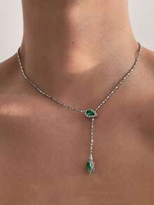 1件装时尚嘻哈绿色蛇皮竹结长项链 - 独特复古男女通用颈链，适合前卫夜店酒吧风格、日常派对佩戴、情侣礼物 - A - 查看 3