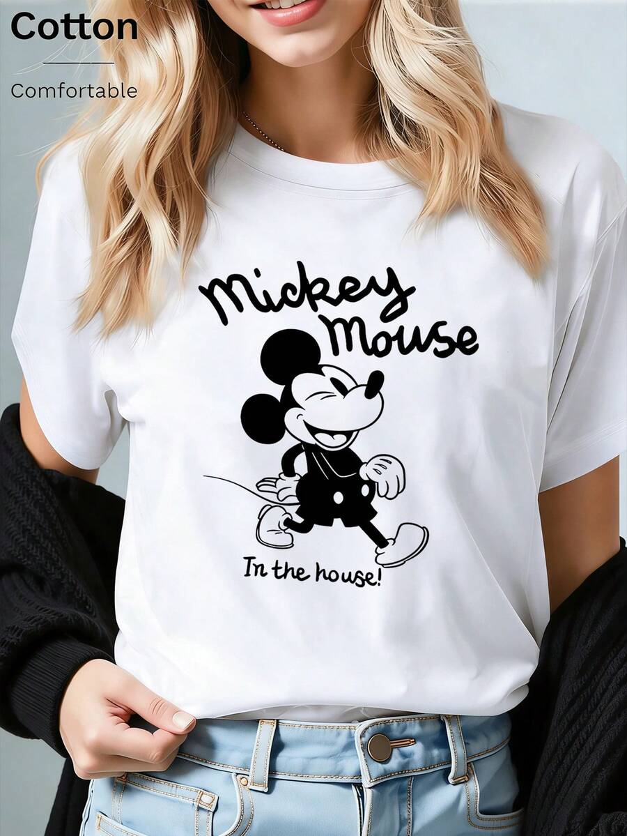 Loose Fit Walt Disney World Castle Character Print T-Shirt From Toy Story, Suitable For Summer And Spring, Short Sleeved Top, Women's Clothing, Holiday Gift Party Clothing. - 白色 - 查看 1