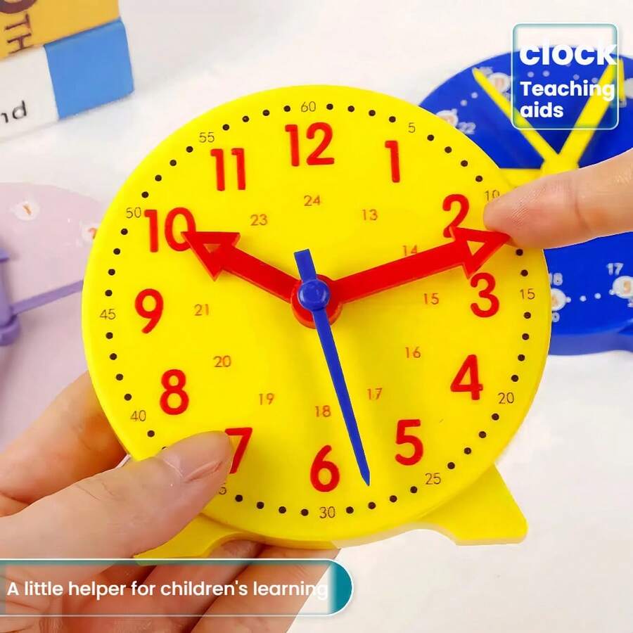 1/2/3/5 piezas. Reloj de aprendizaje - Juego de modelos de reloj azul, rosa, amarillo, con conexión de tres manecillas, para el reconocimiento de la hora, herramienta educativa para el reconocimiento de horas, minutos, segundos, ayuda de enseñanza de reloj colorido. Regreso a la escuela. Temporada escolar. Herramienta de enseñanza (los colores de las manecillas son aleatorios)
