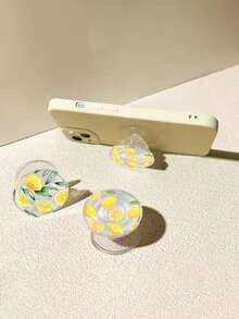Cute Summer Fruit Yellow Lemon Phone Holder, Transparent Foldable Extendable Phone Grip Stand, Universal Smartphone Holder And Handle, Fashionable Modern Phone Accessory - Multicolor - View 5