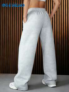 GEMCHO Women's Polyester Sweatpants With Pockets, Knit Fabric With Slight Stretch, Casual Running Pants, Suitable For Fitness, All Seasons Long Pants Spring - Silver - View 3