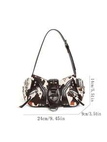 Sac à bandoulière de motard de conception de niche, sac bandoulière imprimé léopard, sac à bandoulière de style de rue pour les déplacements quotidiens, polyvalent - blanc marron - Voir 3
