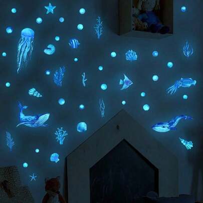 1 Set Ocean Theme Pattern Glow In The Dark Wall Sticker, Glowing Wall Decal For Living Room, Bedroom, Background Wall, Wall Decoration, Home Decoration Room Decor Bathroom Decor Wall Art Kitchen Home Decor Living Room Wall Paper Wall Stickers House Decor Bedroom Decor Room Decoration Stuff Living Room Decor Personalised Stickers
