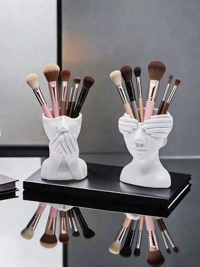 1件装面部及手部造型多功能化妆刷及化妆品收纳架，桌面整理器，花瓶，家居装饰