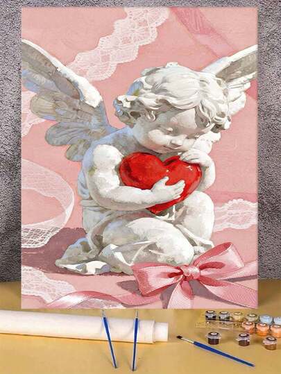 天使手捧红心 DIY 数字油画 画布油画工艺品 成人家居装饰 40x50厘米/16x20英寸 节日礼物