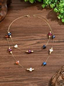 1件 时尚优雅波西米亚风心形多层项链 - 彩色 - 查看 3