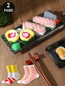 2双新款趣味多彩寿司主题中筒袜礼盒装，春夏新款男女通用运动袜，创意十足的食物灵感设计，针织面料，长款加厚柔软舒适，是生日、情人节、复活节、节日、嘉年华、约会、派对、假日等场合的完美礼物，独特个性的抽象日常休闲袜，流行的食物主题穿搭，适合所有季节，是情侣、朋友的绝佳礼物，非常适合度假、户外运动、健身房、居家、办公等场合。 - 彩色 - 查看 2