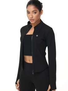 3-Piece Women's Sports Jacket With Thumb Hole, Small Stand Up Collar, Streamlined Long Sleeved Jacket With Pull Pockets, Low Impact Sports Yoga For Daily Casual Wear In Spring, Autumn And Winter - Nhiều màu - Xem 3