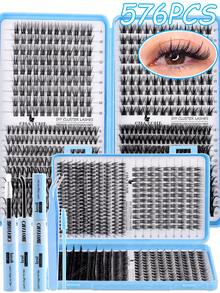 396/552/558/576片装 D型卷曲枫叶形新款猫眼假睫毛，10-16毫米密度秋季枫叶假睫毛，DIY睫毛簇，自然妆效，超浓密，柔软，轻盈，可重复使用，分段式假睫毛 - 淺藍色 - 查看 12