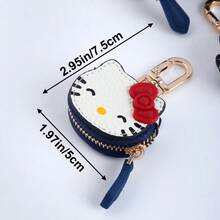 SANRIO Túi đựng trang sức mini có nơ đỏ xinh xắn và khóa kéo vàng, hộp đựng trang sức du lịch bằng da PU tiện dụng. - trắng - Xem 4