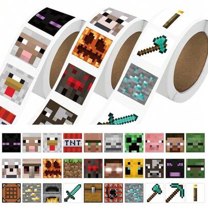  1 Set/500pcs Minecraft Cube Stickers, Funny Abstract Handbook Materials, DIY Decorative Stickers, Sealing Stickers