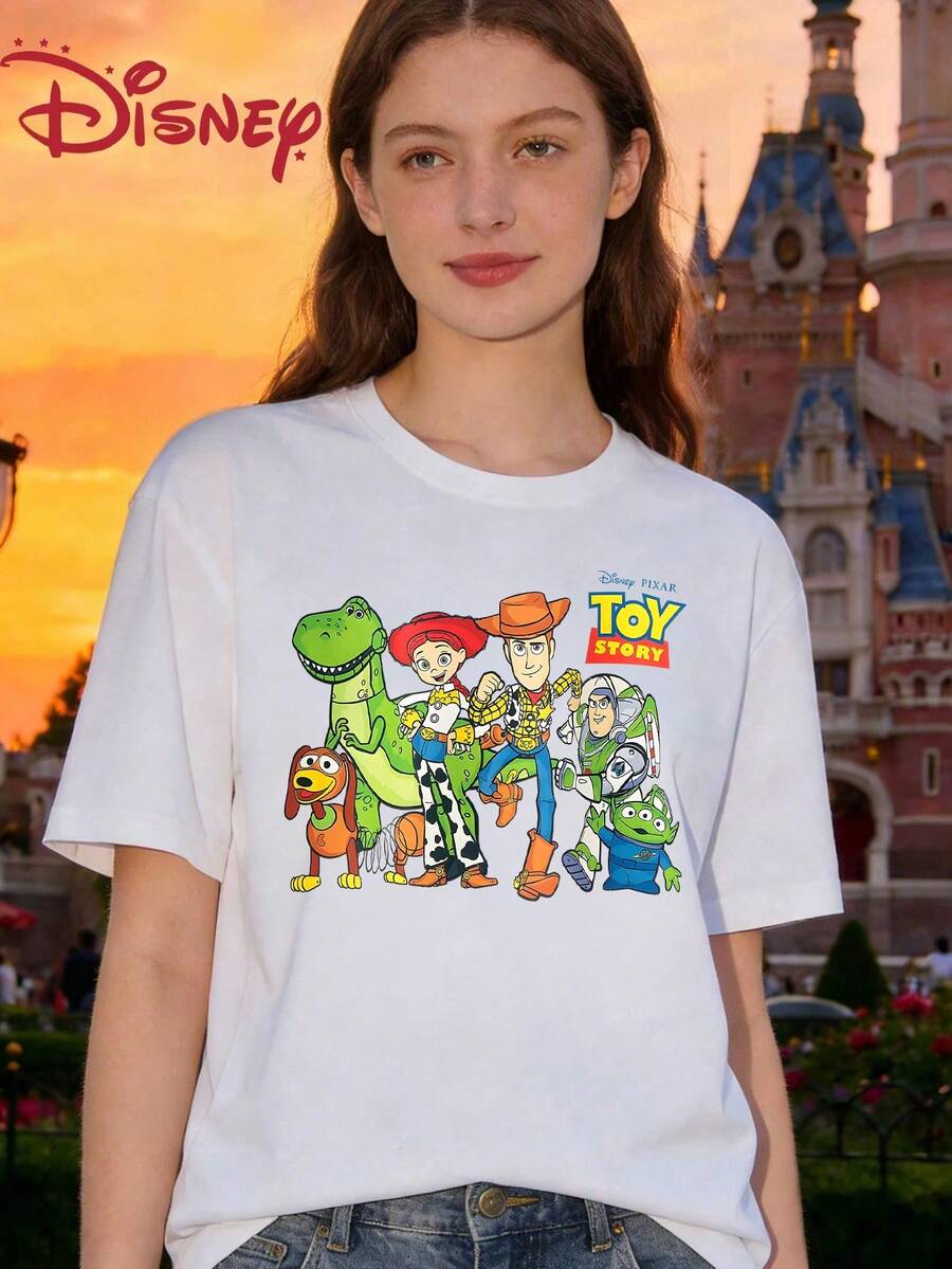 Women's Disney Pixar Toy Story Graphic Print Short Sleeve Cotton Casual T-Shirt - 白色 - 查看 1
