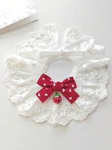 Elegant Lace Cat Collar With Cute Bow And Strawberry Bell, Princess & Lady Style Bell Collar, Suitable For Daily, Party, Birthday And Other Important Occasions, Pet Accessory - Multicolor - View 7