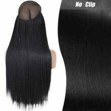 Clip-In Natural Hair Extension, Long Straight Synthetic Hairpiece, Blonde, Black, Mixed Color, Fake Hairpiece For Women HKQE - 軍綠色 - 查看 7