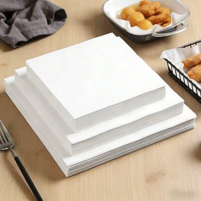 100pcs Parchment Paper, 7.09*7.09 Inch, Baking Paper, Oil Absorbing Non-Stick Pad Paper For Food Baskets Lining, Picnic Food Packaging, Cooked Food Packaging, Barbecue, Suitable For Desserts, Snacks, Pastries (Pure White)