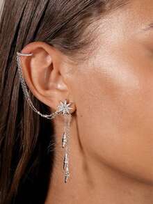 1pc Sexy Waterdrop Rhinestone Flower Zirconia Earrings, Fashionable Jewelry Gift For Friends - Water Drop - View 1