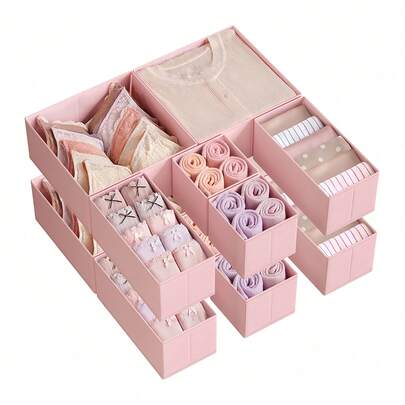 1pc/3pcs Pink Lingerie Storage Box, Non-Woven Fabric Sock Organizer Box, Wardrobe Underwear, Bra, Sock, Tie, Scarf Storage Box, Decorative Box, Holiday Decor, Room Decor, Home Decor, Bedroom Decor, Storage Box, Home Organization