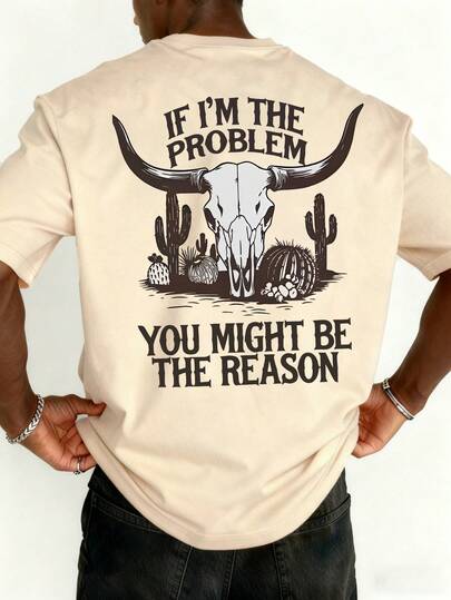  Zrgoth Men's Casual Versatile Simple English Slogan Sheep Head Country Animals Print Short Sleeve T-Shirt
