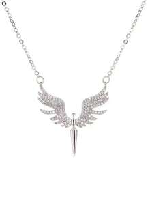 4pcs Angel Wings Titanium Steel Necklace Pendant With Rhinestones, Creative Wings Necklace Set, Gift For Girlfriend/Wife - Silver - View 3