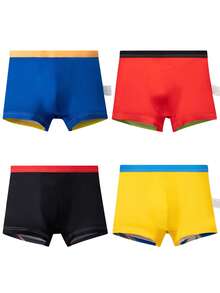 4pcs/Pack Teen Boys' Mid-Rise Boxer Briefs With Shark & Graphic Prints, Fashion Colorblock Underwear - Multicolor - View 2