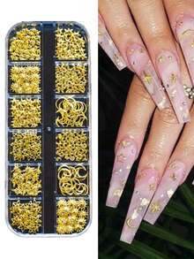 12-Panel Gold Moon & Star Metal Nail Art Accessories 3D Y2K Jewelry Crystal Steel Bead Nail Decor Nail Art Supplies DIY Nail Art Gems Nail Art Products Nails - Gold - View 6