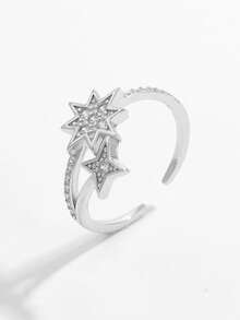 1 pièce Bague ouverte ajustable élégante et minimaliste en argent 925 avec design d'étoile en cubic zirconia cubique, convient pour les sorties, les mariages et le port quotidien pour mettre en valeur le charme - Argent - Voir 4