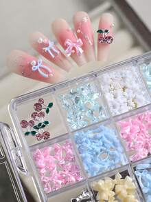 24格3D多色蝴蝶结樱桃美甲饰品，蝴蝶结花朵小熊美甲钉，适用于亚克力指甲，树脂蝴蝶结和合金粉色樱桃美甲饰品，彩色蝴蝶结美甲饰品，DIY美甲饰品，Y2K风格 - 彩色 - 查看 7