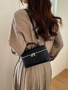 Fashionable Minimalist Casual High-Quality Handbag Box-Shaped Small Square Bag With Zipper Design, Can Be Worn On Shoulder Or Crossbody - Black - View 2