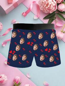 1pc Christmas Customized Print Mid-Waist Comfortable Breathable Men's Boxer Briefs - Royal Blue - View 4