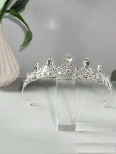 1pc Silver Bridal Crown, Wedding Hair Accessory, Suitable For Birthday Party, Holiday Party Or Wedding, Also Can Be A Gift For Female Friends
