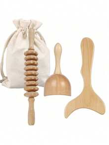 1/2/3pcs Wooden Massage Tool Set, Wooden Massage Kit, Manual Massage Tools For Legs, Waist, Shoulders, Arms, Back, Full Body Massage, Wooden Massage Roller, Home And Office Use - Apricot - View 9