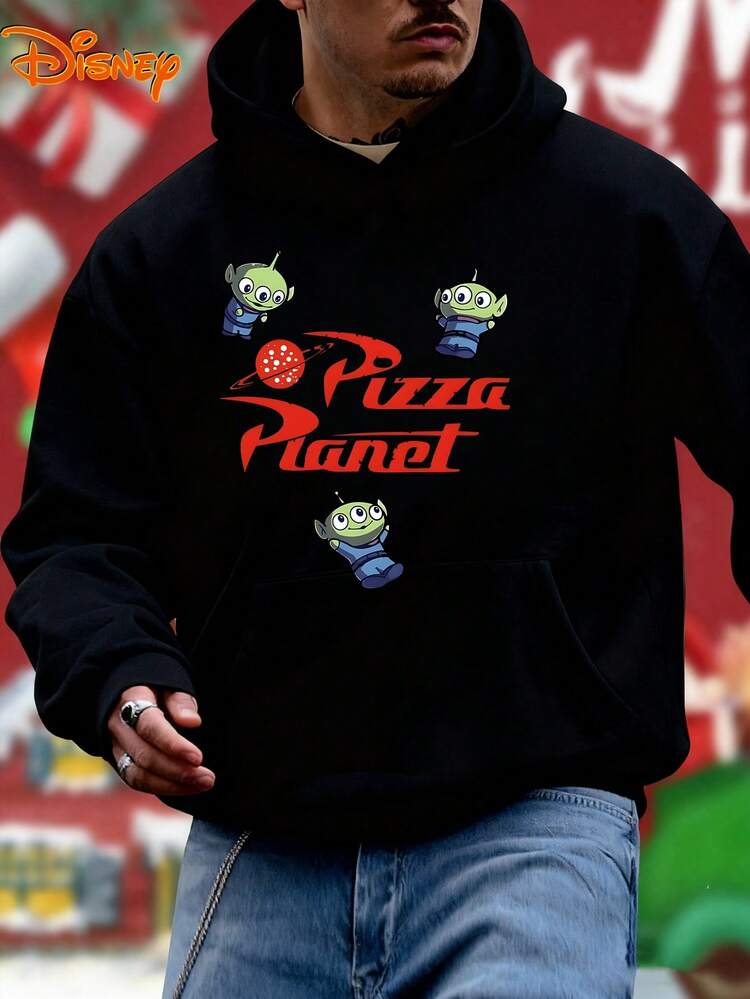 Men's Disney Hoodie, Aliens Surrounding Pizza Planet Print, Playful & Nostalgic Design, Casual And Comfortable, Ideal For Toy Story Fans & Daily Wear - 黑色 - 查看 2