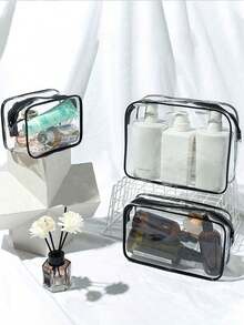 10件套女士大容量拉链化妆旅行收纳包 - 高品质化妆包和洗漱包，轻便PVC材质，易清洁拉链设计，适合健身、度假、通勤，时尚简约设计，美容必备 - 無色 - 查看 5